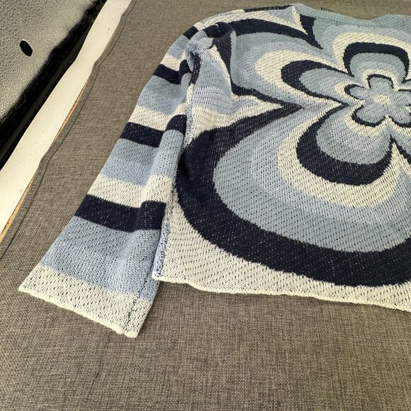 NEW! Just Polly‎ Knit Sweater Blue & White $49  Plus 3X Stripes Abstract Flower - Picture 11 of 12